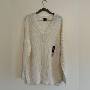 2/$15 Faded Glory Women Cream V-Neck Knit Sweater 3X Cotton Outdoor Casual Prep